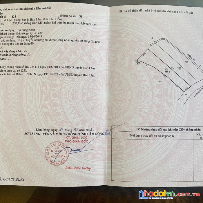 1 sào mặt tiền lộc quảng, lên 120m2 thổ cư, sổ sẵn