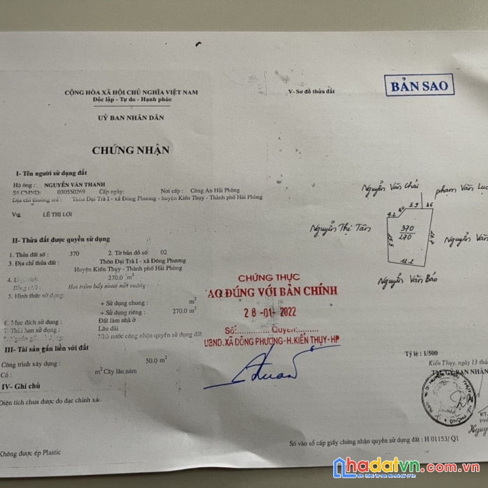 Chính chủ cần bán lô đất vị trí đắc địa tại kiến thụy