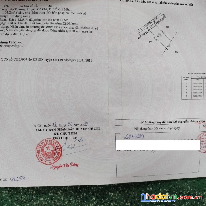 Cần bán nhanh 104.2m² thổ, giá 1.7 tỷ, đường tỉnh lộ 2, trung lập thượng, củ chi