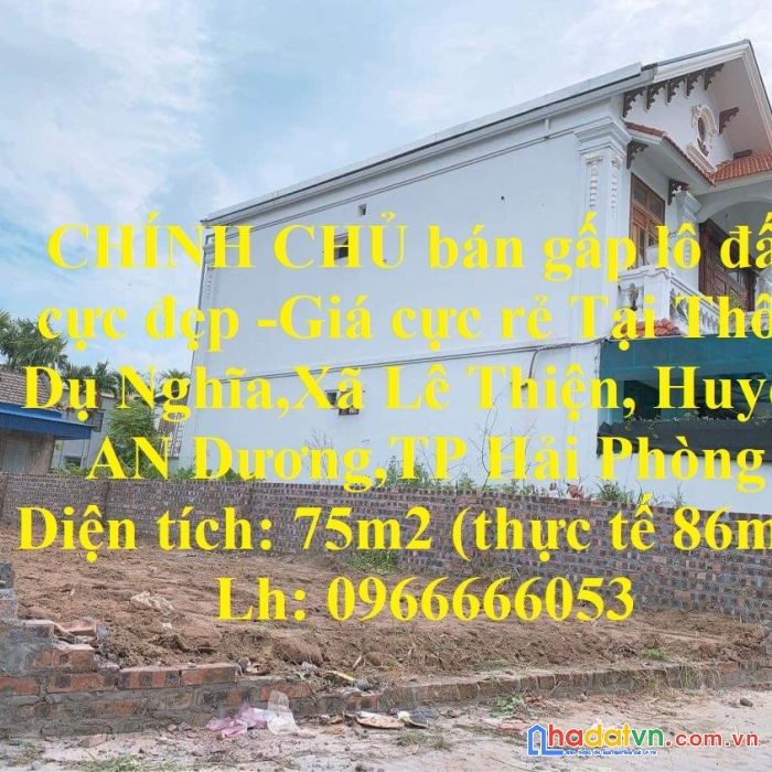 Chính chủ bán gấp lô đất cực đẹp -giá cực rẻ tại an dương-hải phòng