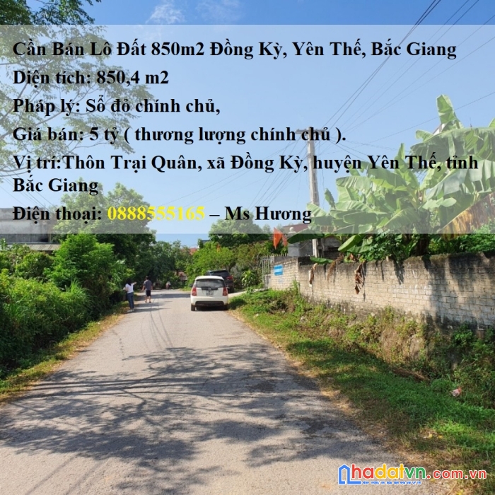 Cần bán lô đất 850m2 đồng kỳ, yên thế, bắc giang