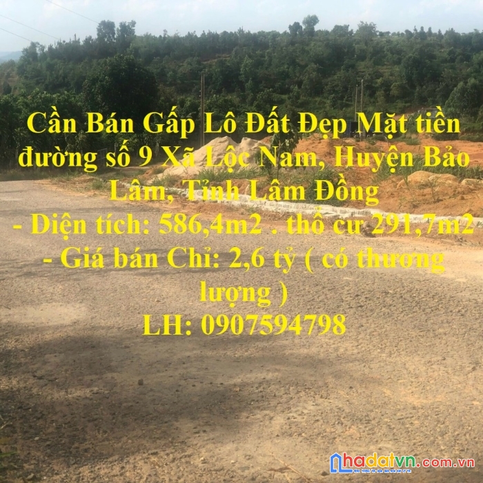 Cần bán gấp lô đất đẹp mặt tiền đường số 9 xã lộc nam, huyện bảo lâm, tỉnh lâm đồng