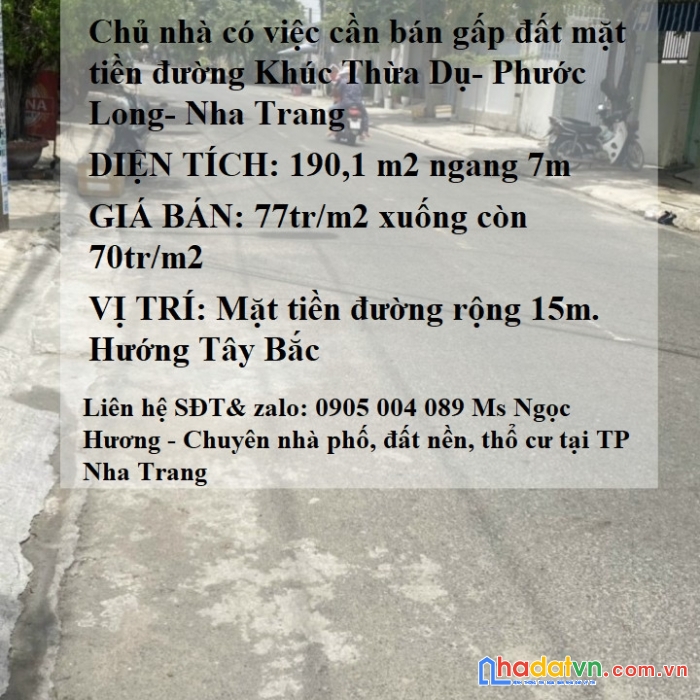 Chủ nhà có việc cần bán gấp đất mặt tiền đường khúc thừa dụ- phước long- nha trang
