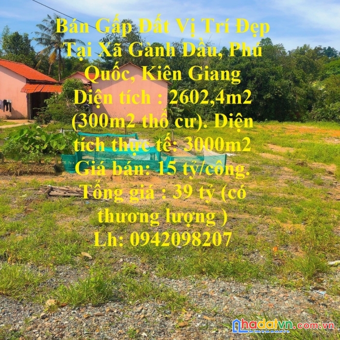 Bán gấp đất vị trí đẹp tại xã gành dầu, phú quốc, kiên giang