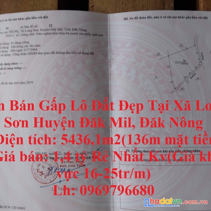 Cần bán gấp lô đất đẹp tại xã long sơn huyện đăk mil, đăk nông