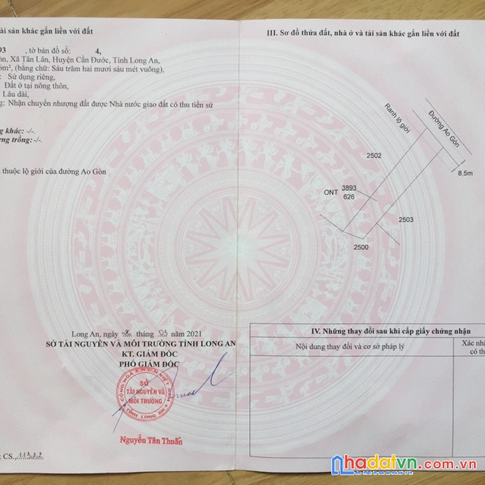 Chính chủ cần tiền bán nhanh lô đất full thổ cư ngay tân lân - cần đước - long an