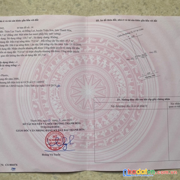 Chính chủ cần bán đất tại  lọc trạch.đồng lợi.triệu sơn.thanh hoá