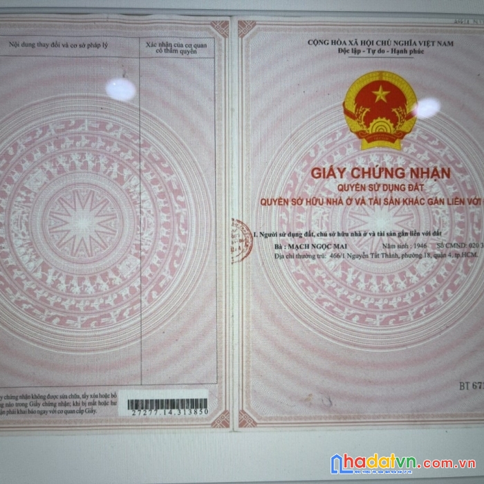 Cần bán căn nhà tại địa chỉ hẻm xe hơi 466 nguyễn tất thành quận 4.