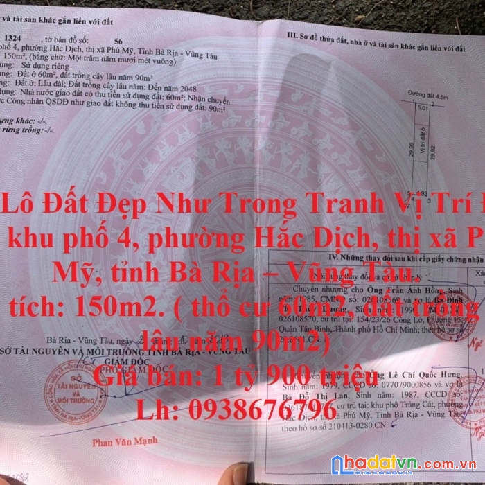 Bán lô đất đẹp như trong tranh vị trí đẹp tại thị xã phú mỹ, tỉnh bà rịa – vũng tàu.