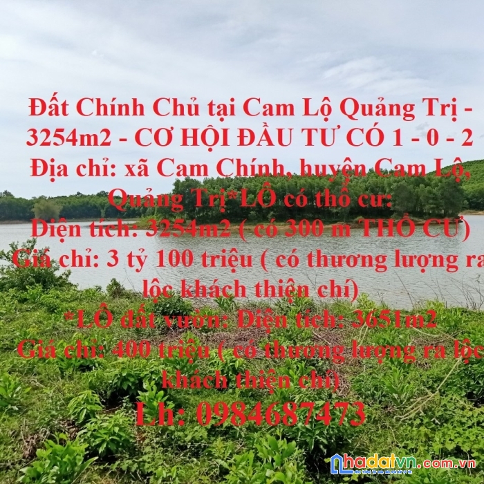 Đất chính chủ tại cam lộ quảng trị - 3254m2 - cơ hội đầu tư có 1 - 0 - 2