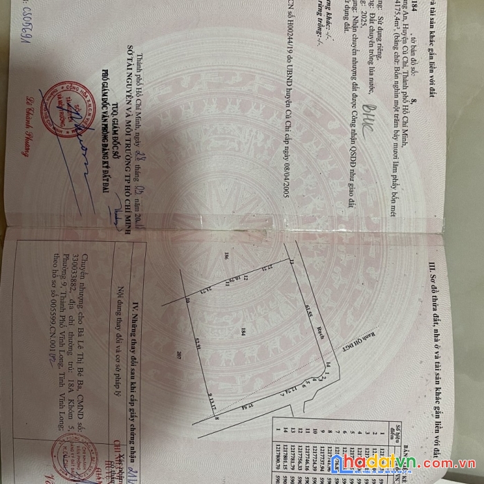 Cần bán lô đất mặt tiền vị trí đẹp tại xã trung an, huyện củ chi