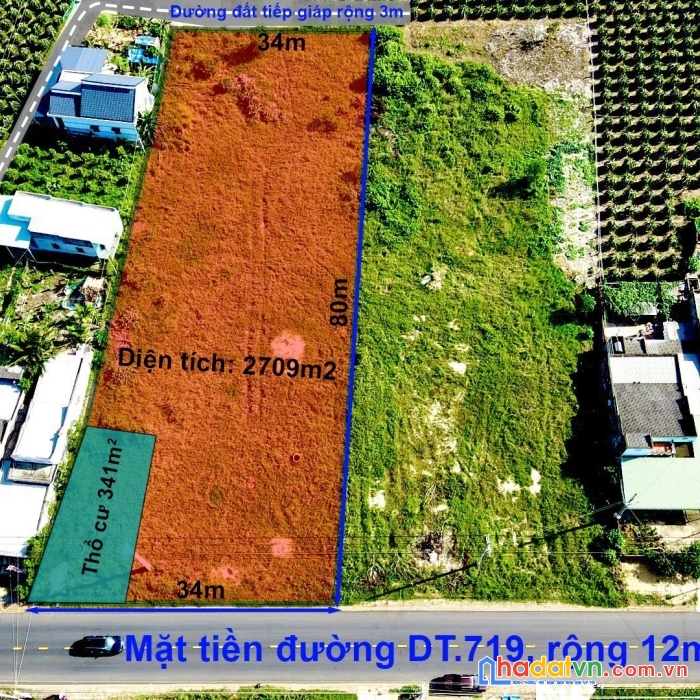 Bán lô đất mặt tiền đường nhựa 719 hàm thuận nam, bình thuận