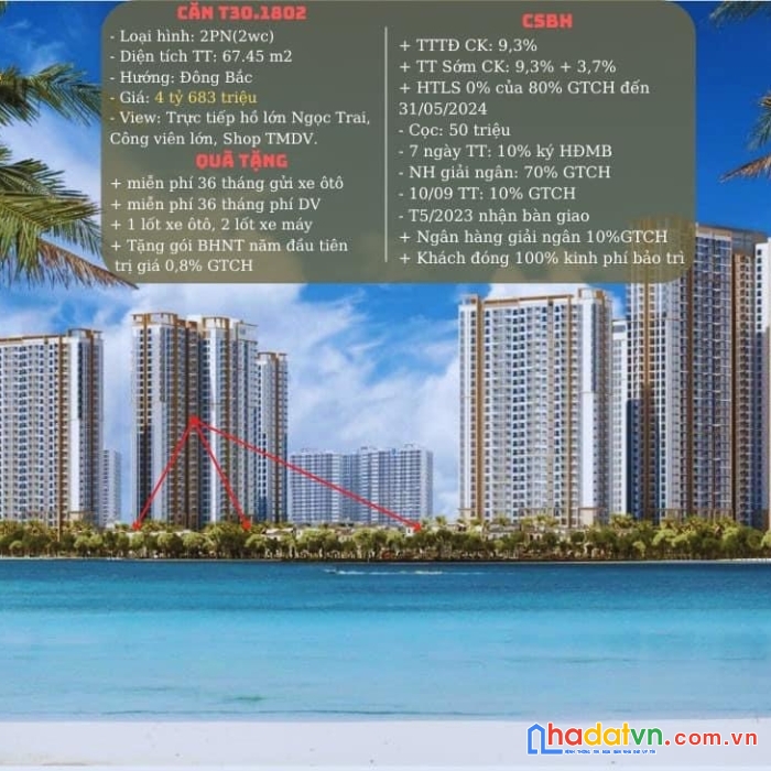 Bán gấp căn 2n - 2vs masterise ocan park view hồ ngọc trai