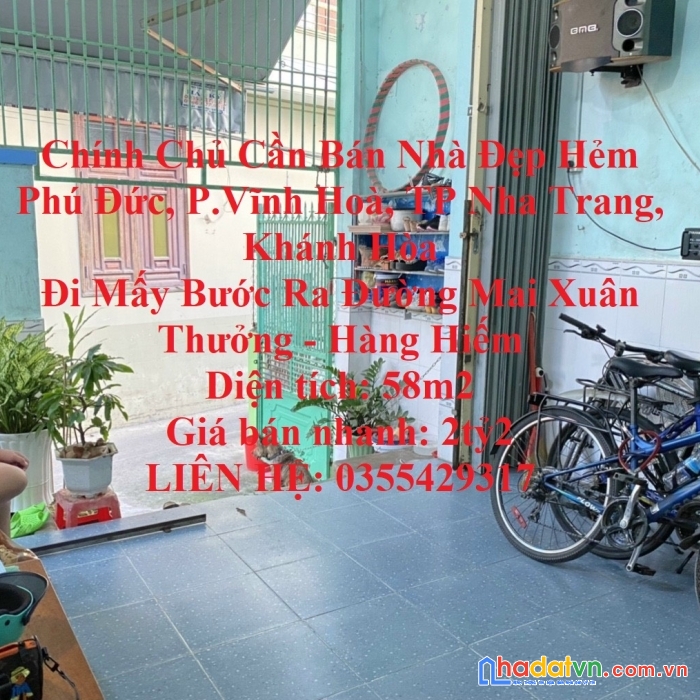 Chính chủ cần bán nhà đẹp hẻm phú đức, p.vĩnh hoà, tp nha trang, khánh hòa