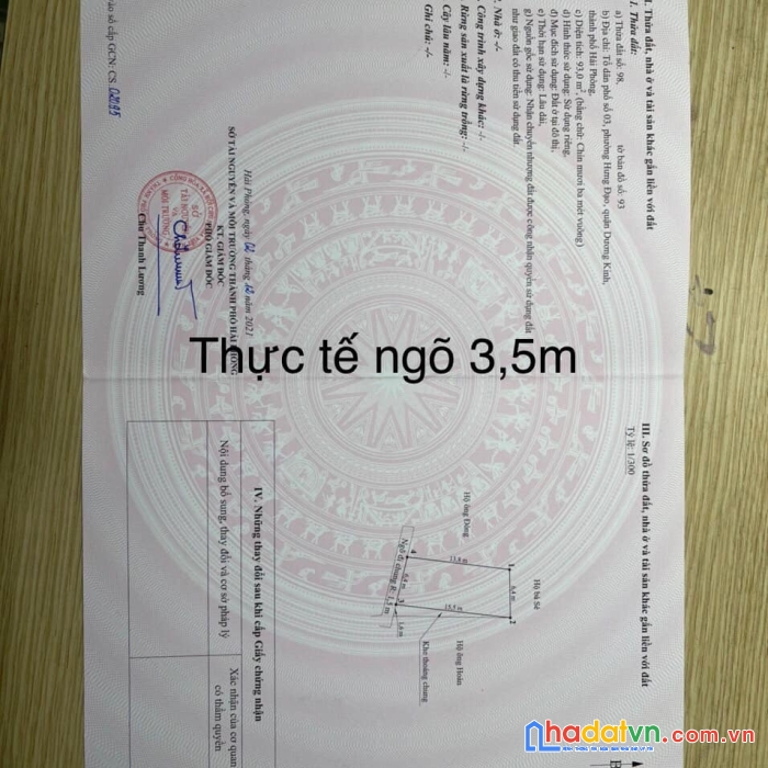 93 m2 đất ngang 6,4m tại vọng hải, hưng đạo, dương kinh đường 3,5m giá 1,3 tỉ