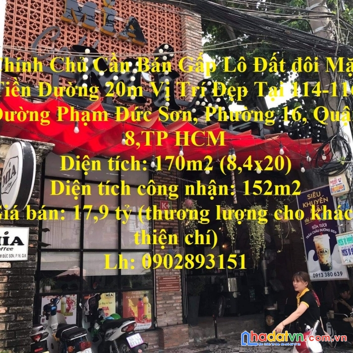 Chính chủ cần bán gấp lô đất đôi mặt tiền đường 20m vị trí đẹp tại quận 8-tp hcm
