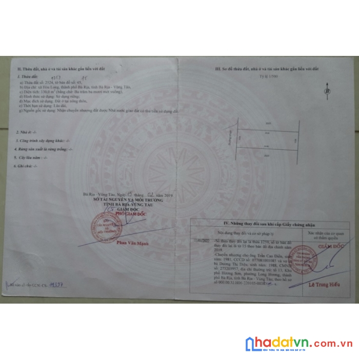 Chính chủ bán đất biệt thự lan anh 4, xã hòa long, tp bà rịa dt330m2 giá 4.3 tỷ