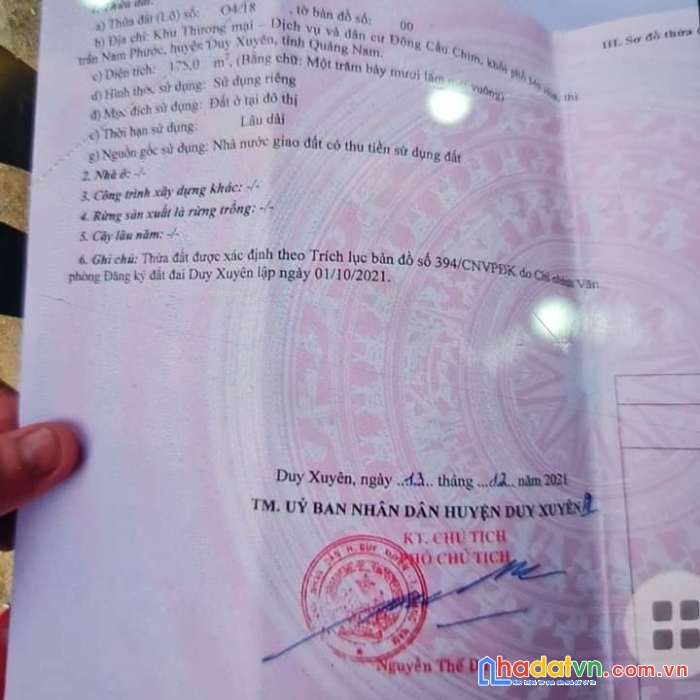 Chính chủ cần bán đất vị trí đắc địa - đối diện chợ tại tt nam phước duy xuyên quảng nam