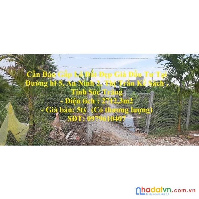 Cần bán gấp lô đất đẹp giá đầu tư tại tỉnh sóc trăng