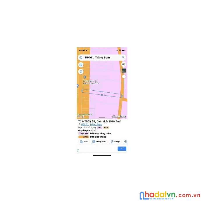 Chính chủ cần bán đất mặt tiền tại xã đồi 61 ,trảng bom , đồng nai