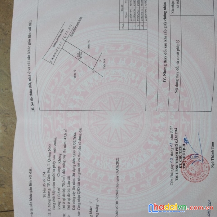 Chính chủ cần bán nhanh lô đất tại tổ 1 – khu 11 – p.mông dương – tp cẩm phả - tỉnh quảng ninh.