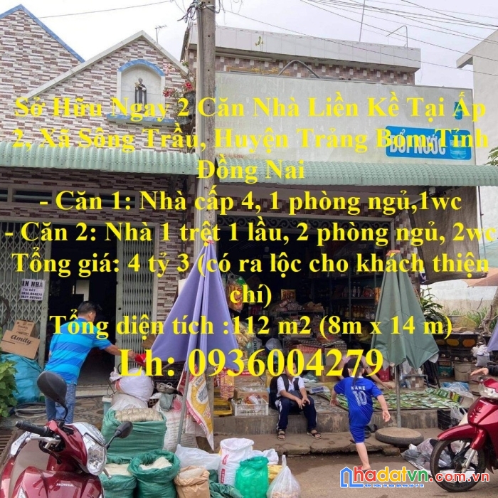 Sở hữu ngay 2 căn nhà liền kề tại ấp 2, xã sông trầu, huyện trảng bom,tỉnh đồng nai