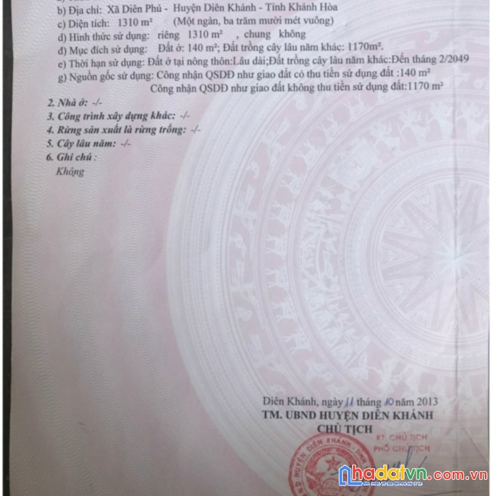 Bán đất vườn xã diên phú