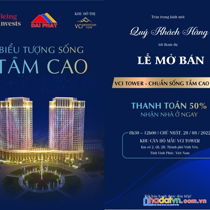 Mở bán chung cư vci tower vĩnh yên vĩnh phúc 28/8/2022.