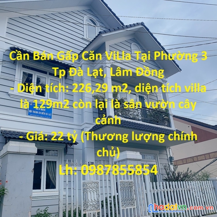Cần bán gấp căn villa tại phường 3 tp đà lạt, lâm đồng