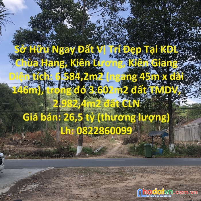Sở hữu ngay đất vị trí đẹp tại kdl chùa hang, kiên lương, kiên giang