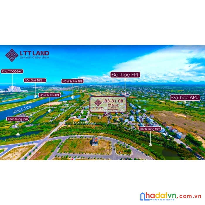 Đất fpt đà nẵng, đất biệt thự gần sông 216m2, giá chỉ có 5.3 tỷ, b3-31-08