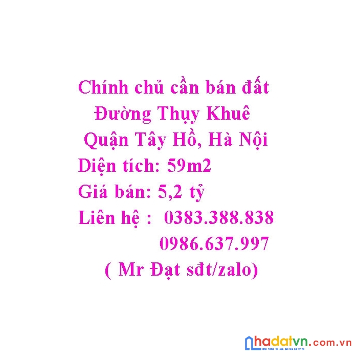 Chính chủ cần bán đất đường thụy khuê, quận tây hồ, hà nội