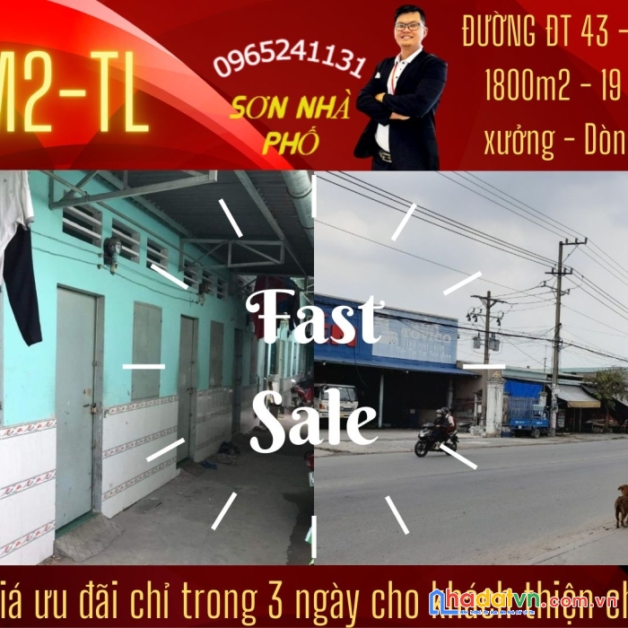 19 phòng trọ - 1 nhà xưởng - 1800 - chỉ 10tr/m2 - dĩ an - bình dương