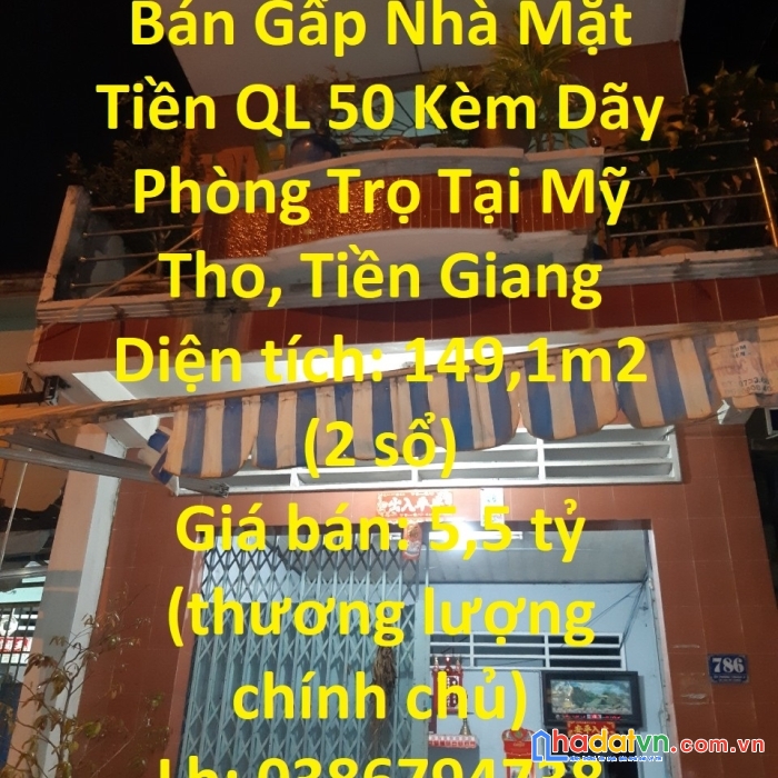 Bán gấp nhà mặt tiền ql 50 kèm dãy phòng trọ tại mỹ tho, tiền giang