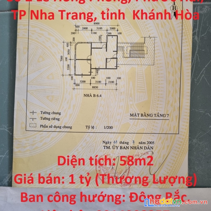Chính chủ cần bán căn hộ b6.3 số 2 lê hồng phong, phường phước hải