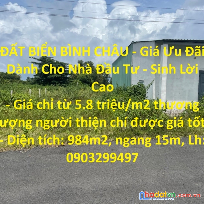 Đất biển bình châu - giá ưu đãi dành cho nhà đầu tư - sinh lời cao