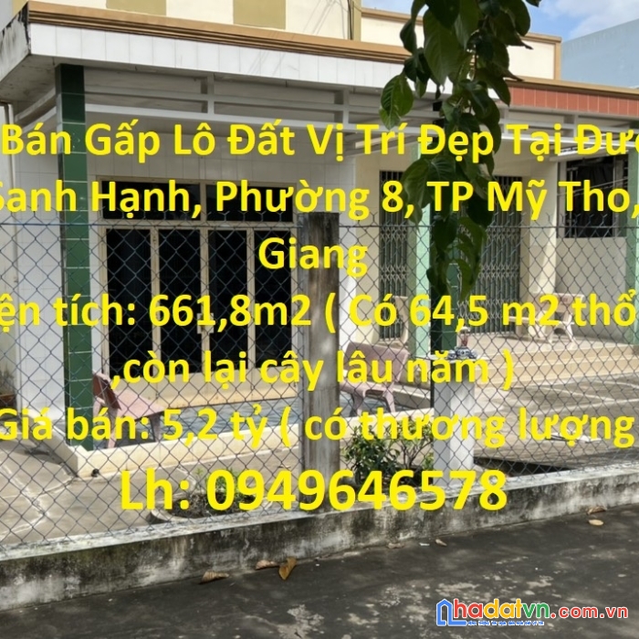 Cần bán gấp lô đất vị trí đẹp tại trung tâm tp mỹ tho - tiền giang