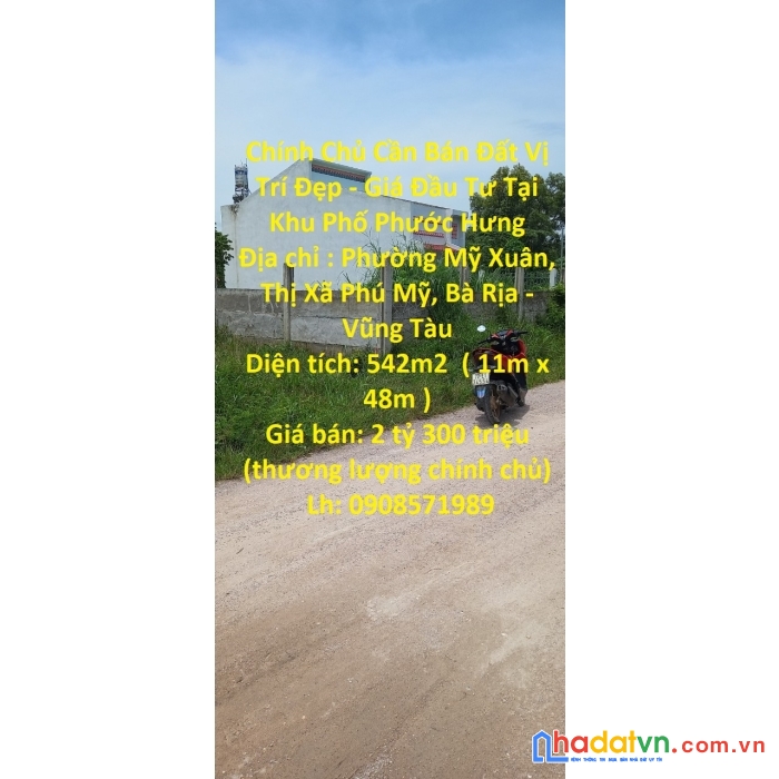 Chính chủ cần bán đất vị trí đẹp - giá đầu tư tại khu phố phước hưng