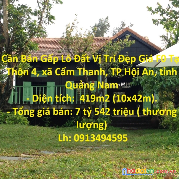 Cần bán gấp lô đất vị trí đẹp giá f0 tại tp hội an, tỉnh quảng nam