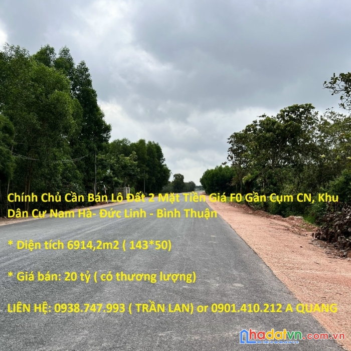 Chính chủ cần bán lô đất 2 mặt tiền giá f0 gần cụm cn, khu dân cư nam hà