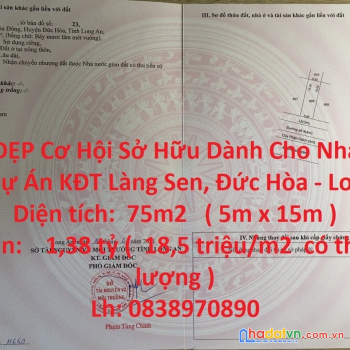 Đất đẹp cơ hội sở hữu dành cho nhà đầu tư - dự án kđt làng sen, đức hòa - long an