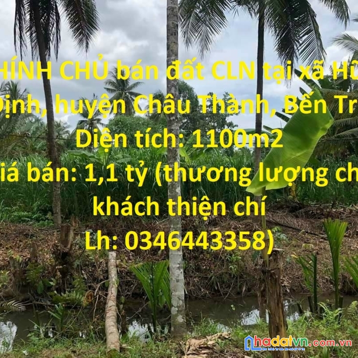 Chính chủ bán đất cln tại xã hữu định, huyện châu thành, bến tre