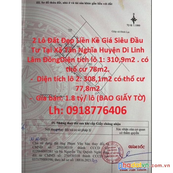 Cần bán gấp 2 lô đất đẹp liền kề giá siêu đầu tư tại xã tân nghĩa huyện di linh lâm đồng