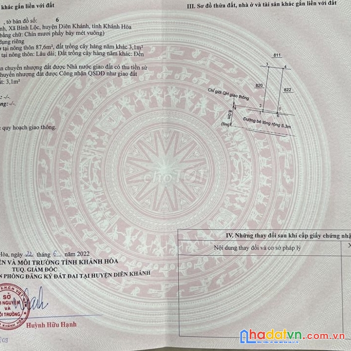Bán lô đất thổ cư mặt tiền bình lộc diên khánh, khánh hòa