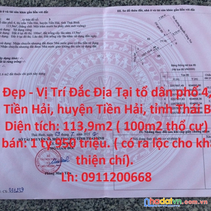 Đất đẹp - vị trí đắc địa tại huyện tiền hải, tỉnh thái binh.