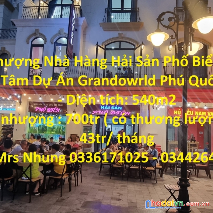 Cần sang nhượng nhà hàng hải sản phố biển vị trí đắc địa tại trung tâm dự án grandowrld phú