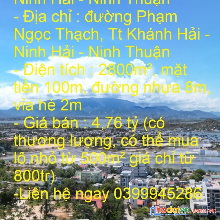 Chính chủ cần bán đất gần biển vị trí đẹp tại trung tâm ninh hải - ninh thuận
