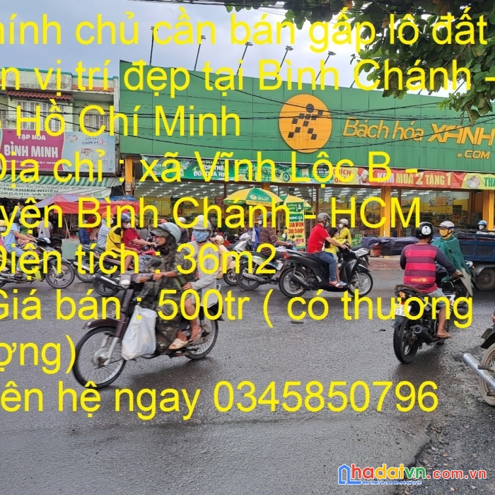 Chính chủ cần bán gấp lô đất nền vị trí đẹp tại bình chánh - tp hồ chí minh