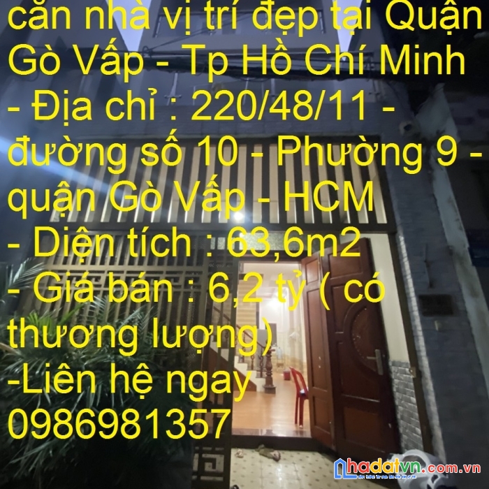 Chính chủ cần bán gấp căn nhà vị trí đẹp tại quận gò vấp – tp hồ chí minh