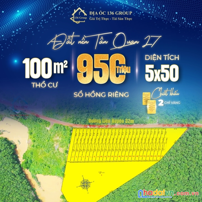 Chỉ 950 triệu – sở hữu ngay 01 lô đất mặt tiền đường liên huyện 32m cận kề khu công nghiệp !!!